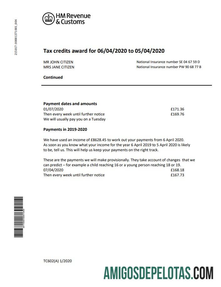Extrato bancário HM Revenue & Customs para impressão do Reino Unido Modelo fácil de preencher em formato Word e PDF